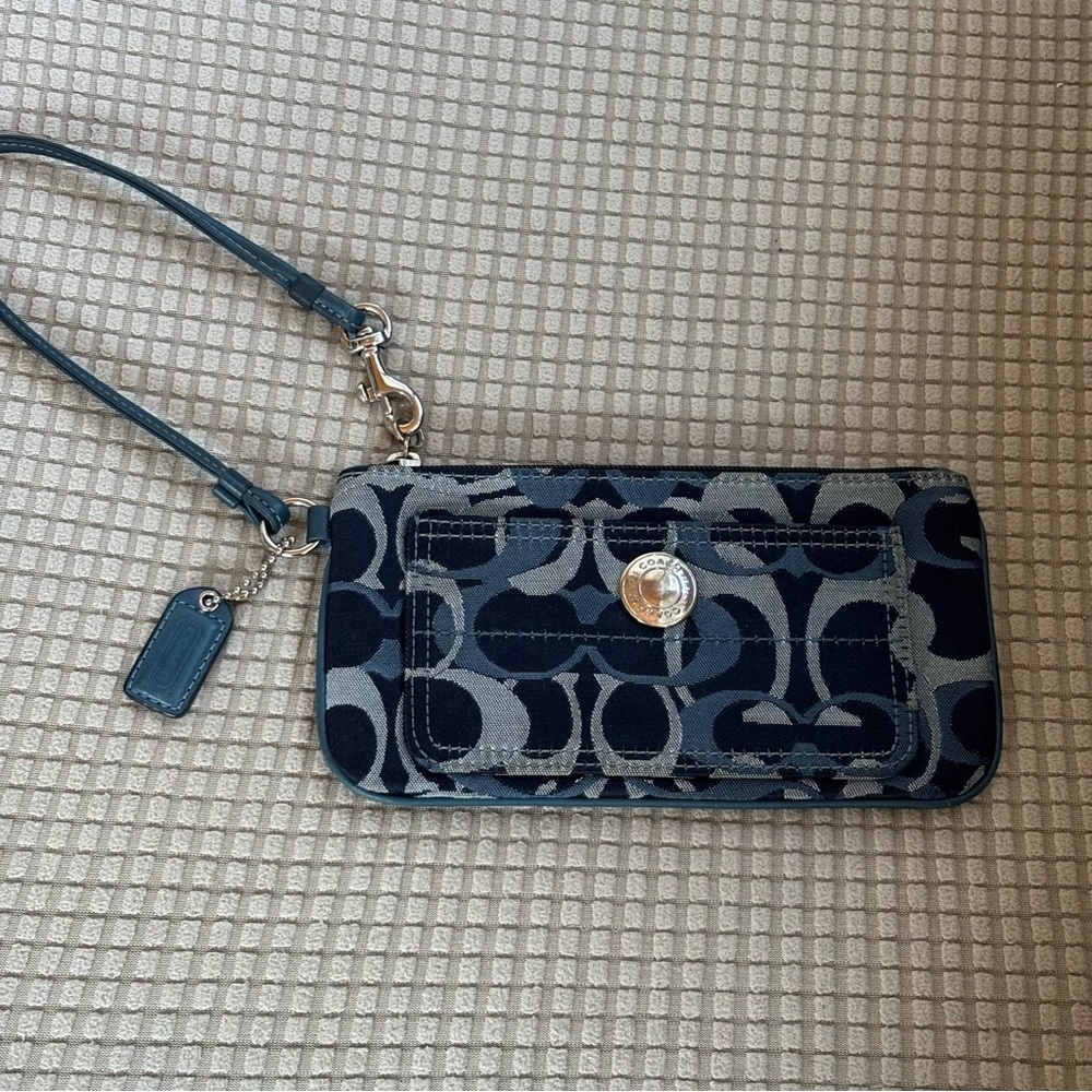 Coach Wristlet navy blue light blue denim
